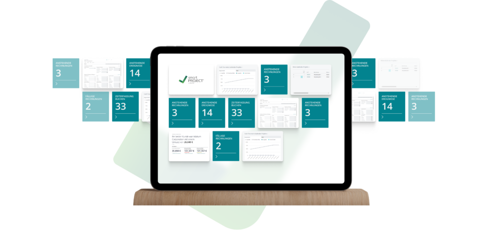 Tablet zeigt die wichtige Registerkarten und Funktionen aus Business Central
